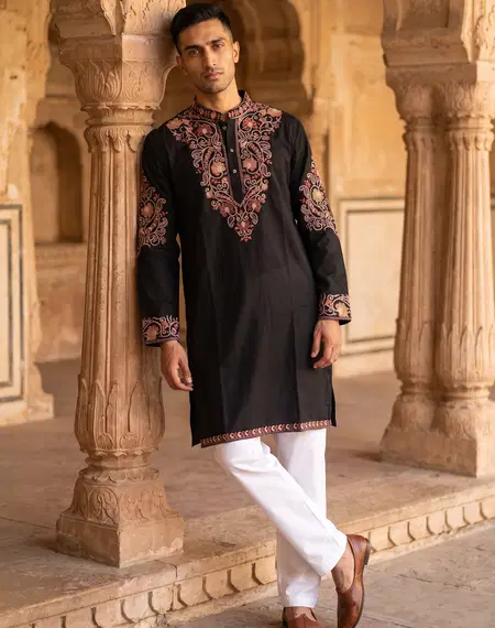 Black Color Outluk Wedding Vol 46 Inported Lachka Fabric Embroidered Pintex Work Kurta With Pajama Manufacturers 4610